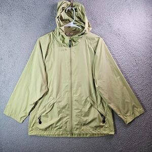 Woolrich Windbreaker Rain Jacket Hooded Women Medium w  Compass Yellow Green‎